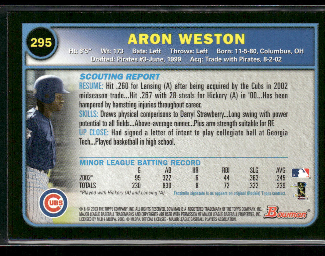 Aron Weston 2003 Bowman Gold #295 RC Chicago Cubs
