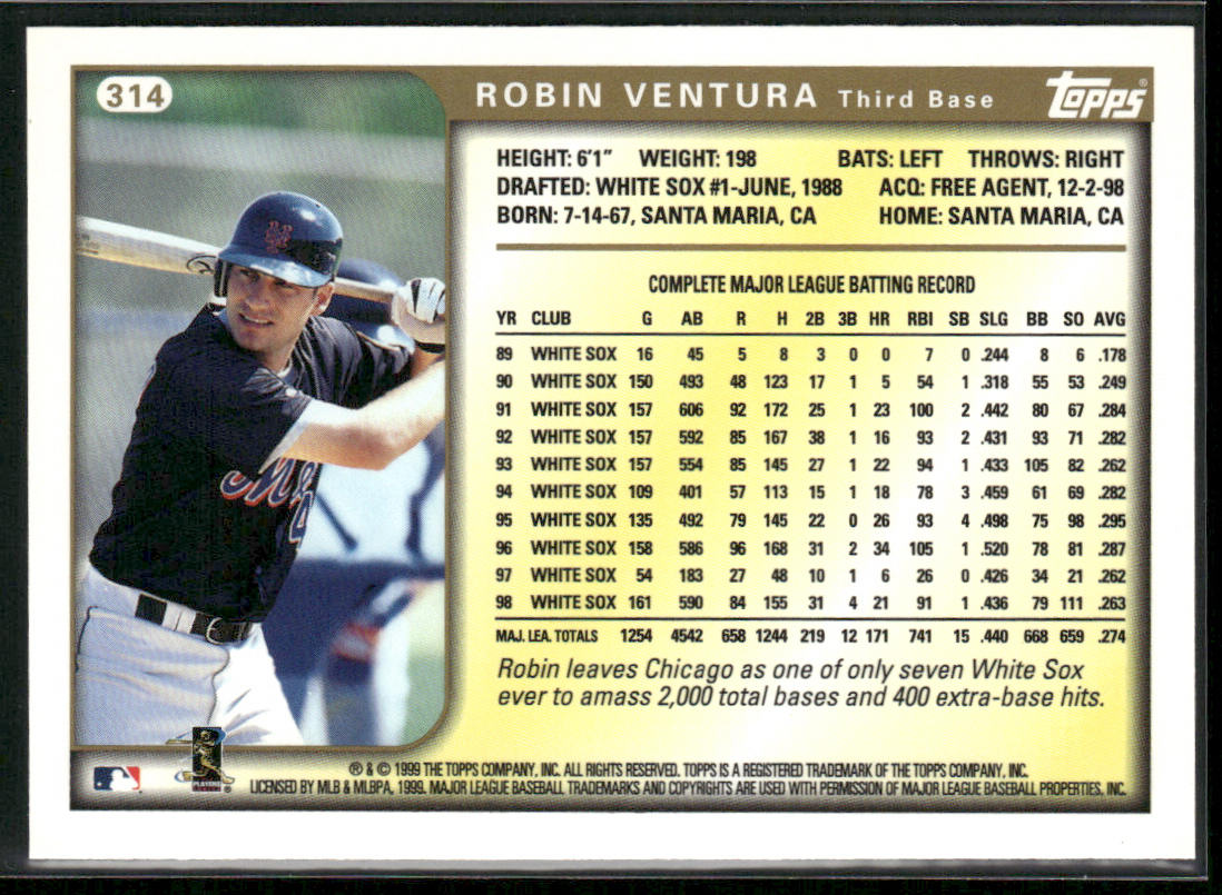 Robin Ventura 1999 Topps #314 New York Mets
