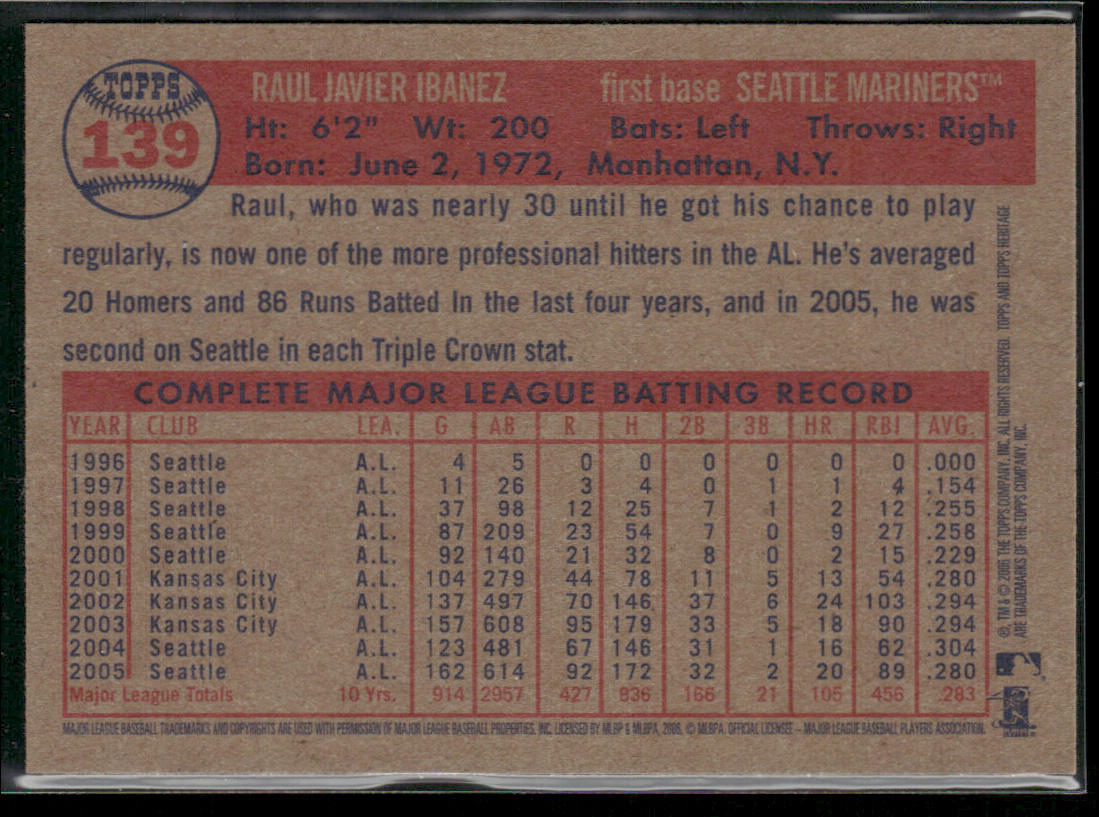 Raul Ibanez 2006 Topps Heritage #139 Seattle Mariners