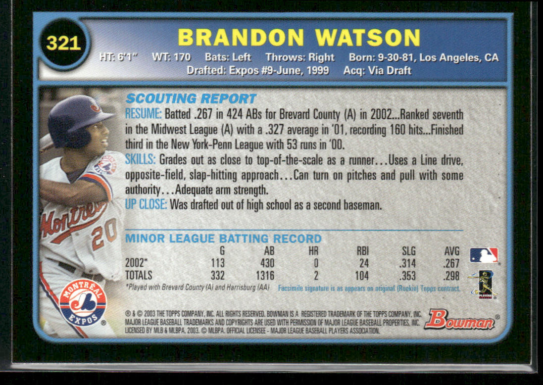 Brandon Watson 2003 Bowman #321 RC Montreal Expos