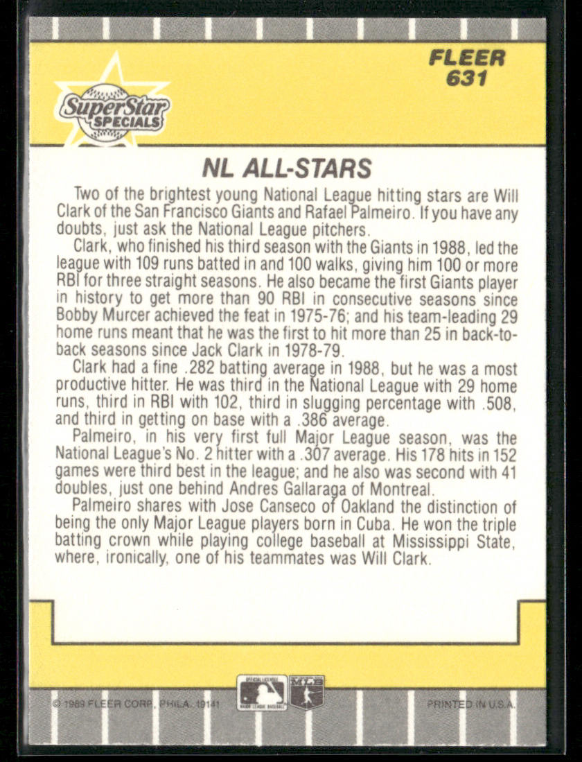 N.L. All-Stars (Will Clark / Rafael Palmeiro) SSS, CPC 1989 Fleer #631