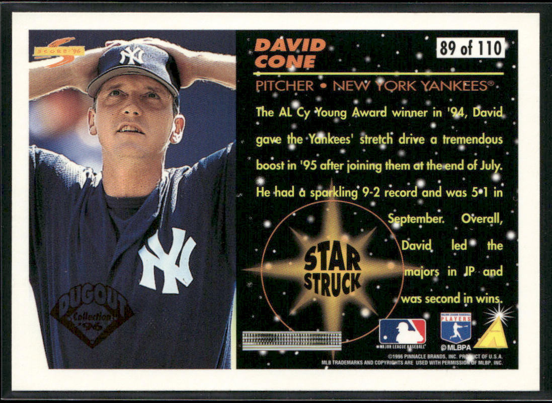 David Cone 1996 Score Dugout Collection Artist's Proofs (Series Two) #89 Yankees