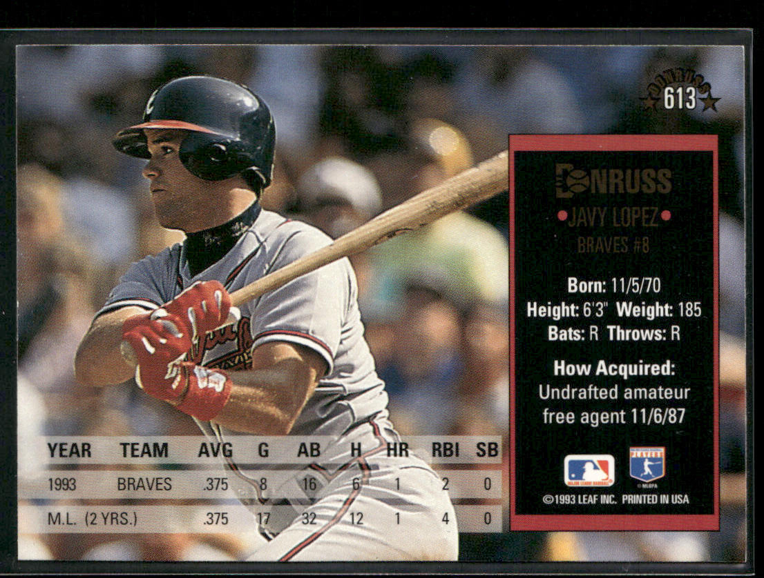 Javy Lopez 1994 Donruss #613 Atlanta Braves