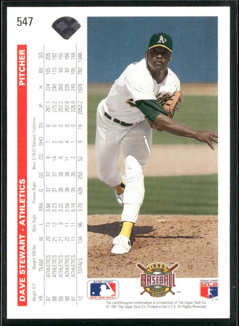 Dave Stewart 1992 Upper Deck #547 Oakland Athletics