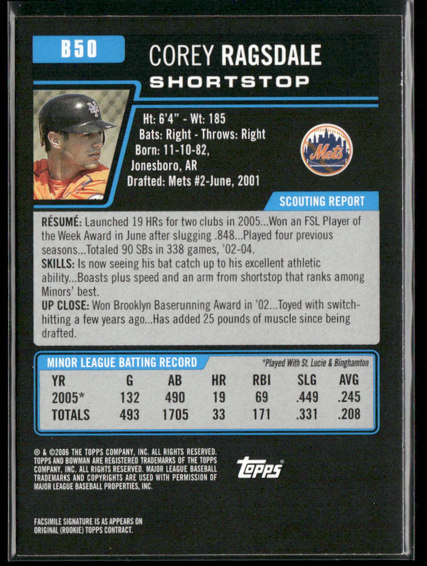 Corey Ragsdale 2006 Bowman Prospects #B50 New York Mets