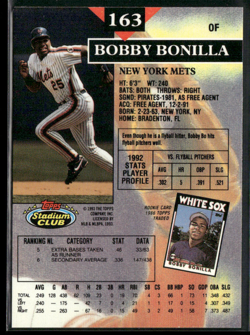 Bobby Bonilla 1993 Stadium Club #163 New York Mets