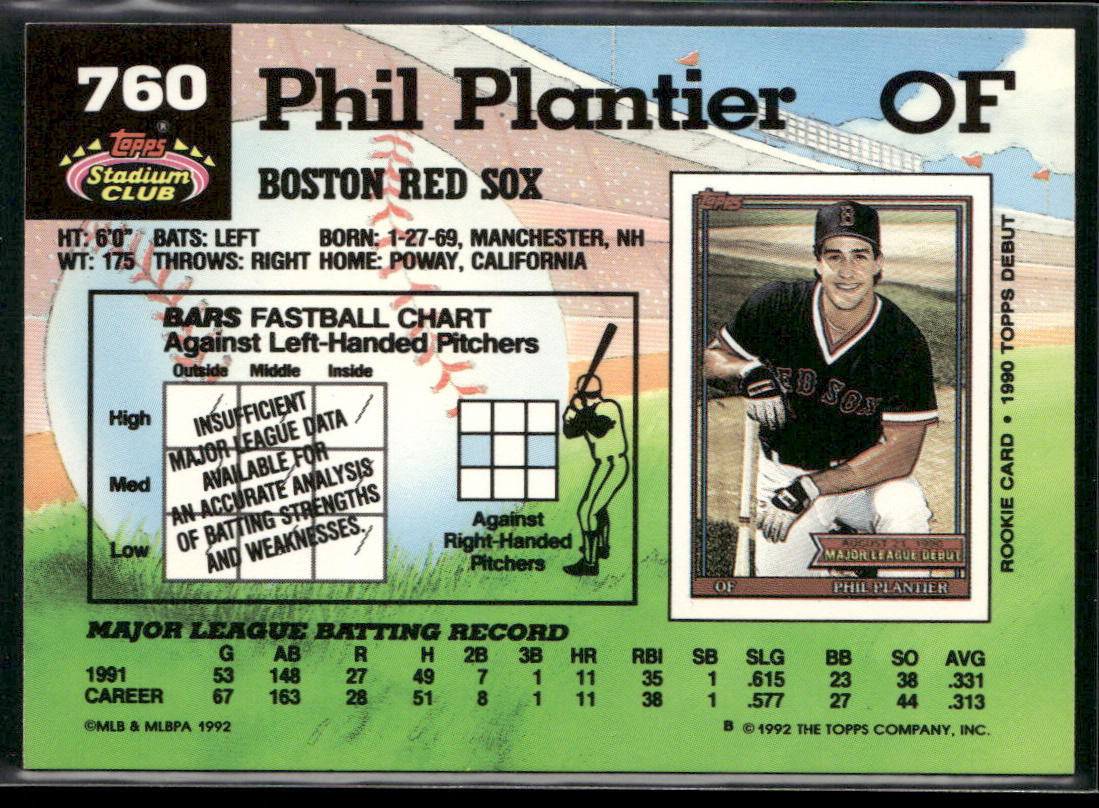Phil Plantier 1992 Stadium Club #760b Boston Red Sox