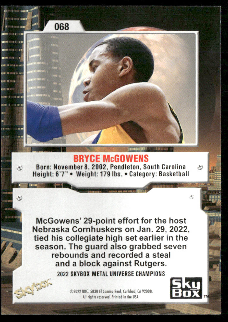 Bryce McGowens 2022 SkyBox Metal Universe Champions #068
