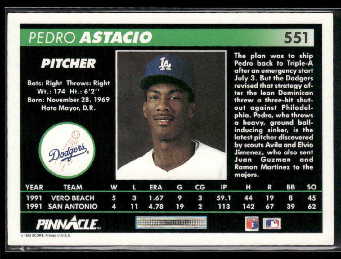 Pedro Astacio 1992 Pinnacle #551 RC Los Angeles Dodgers