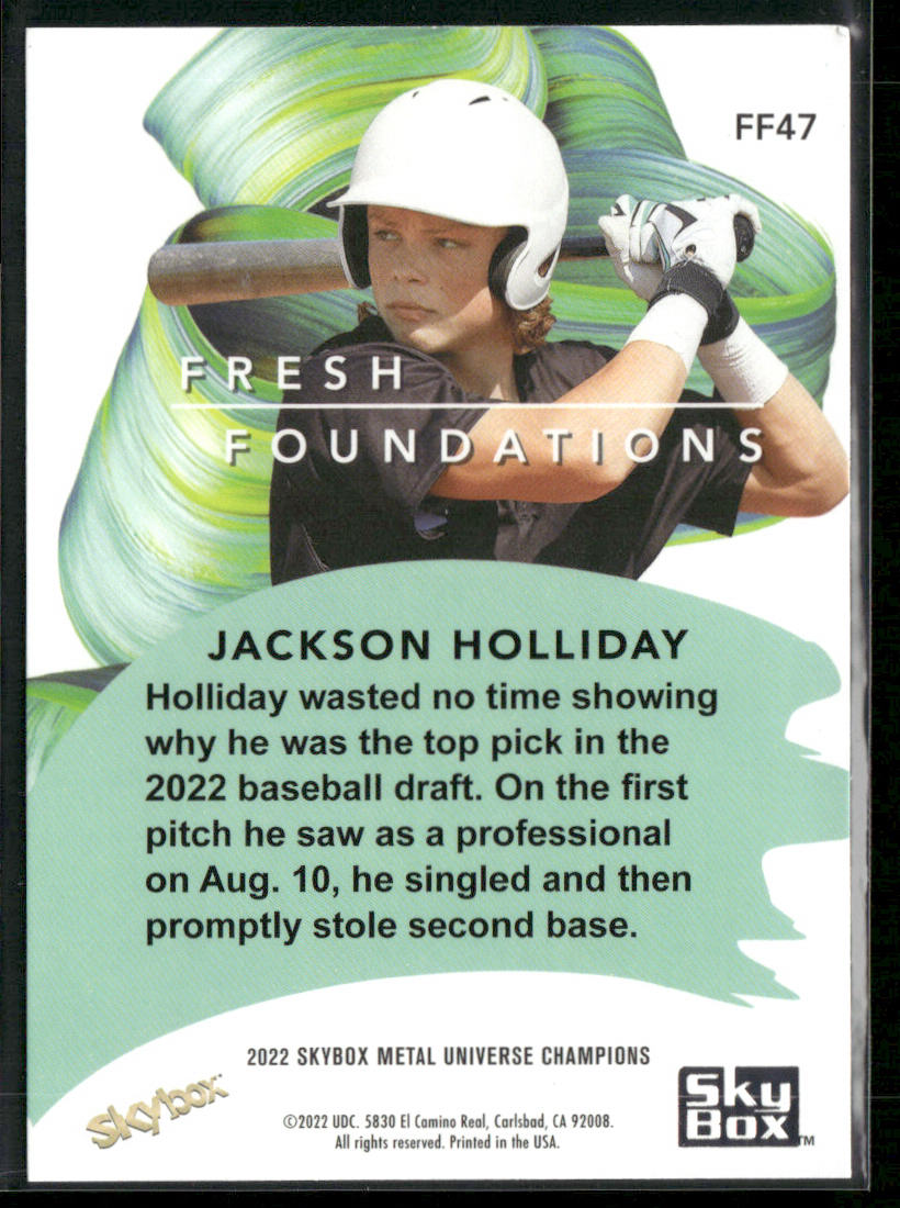 Jackson Holliday 2022 SkyBox Metal Universe Champions Fresh Foundations #FF47