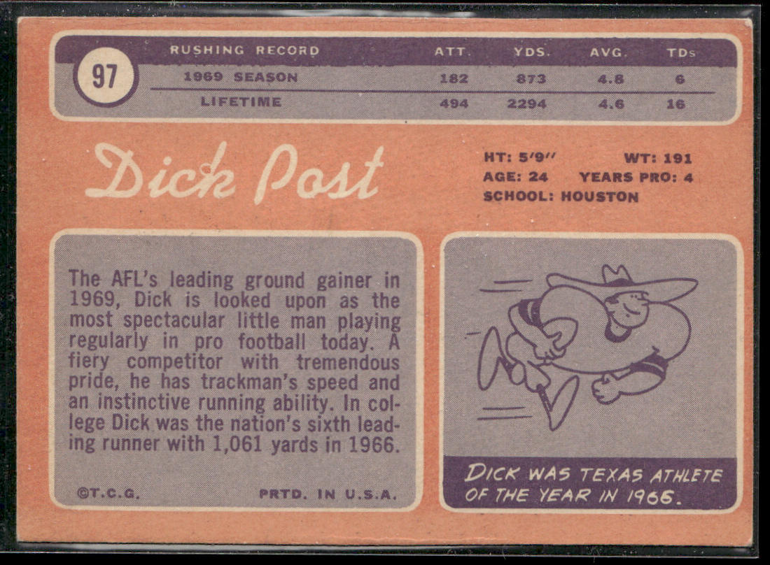 Dick Post 1970 Topps #97 RC San Diego Chargers
