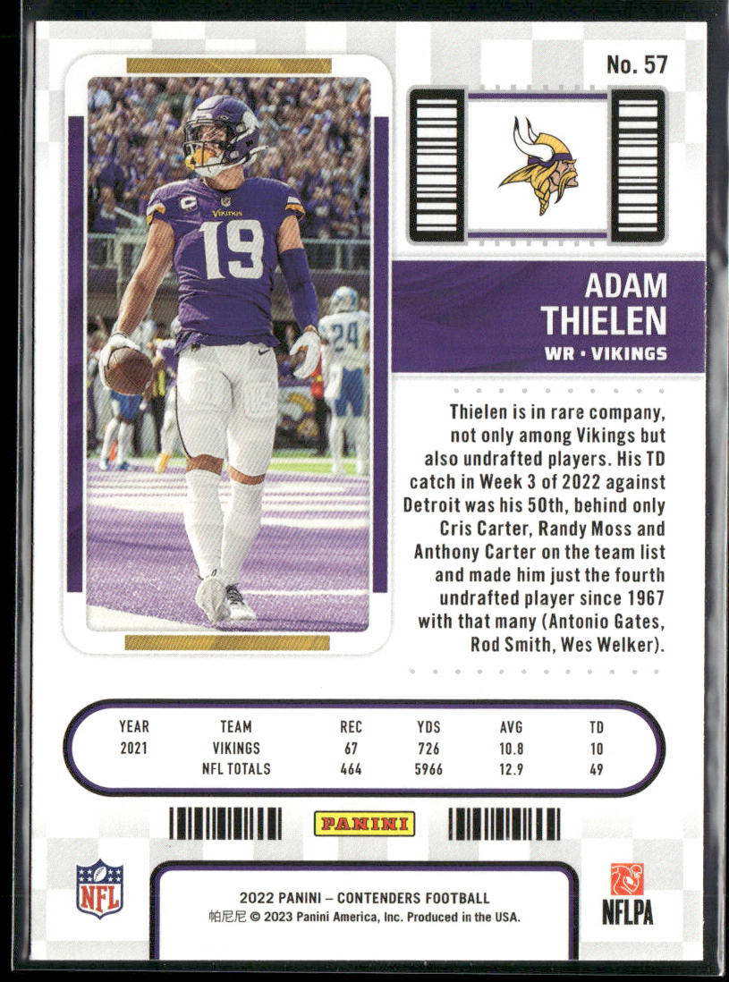 Adam Thielen 2022 Panini Contenders #57 Minnesota Vikings back