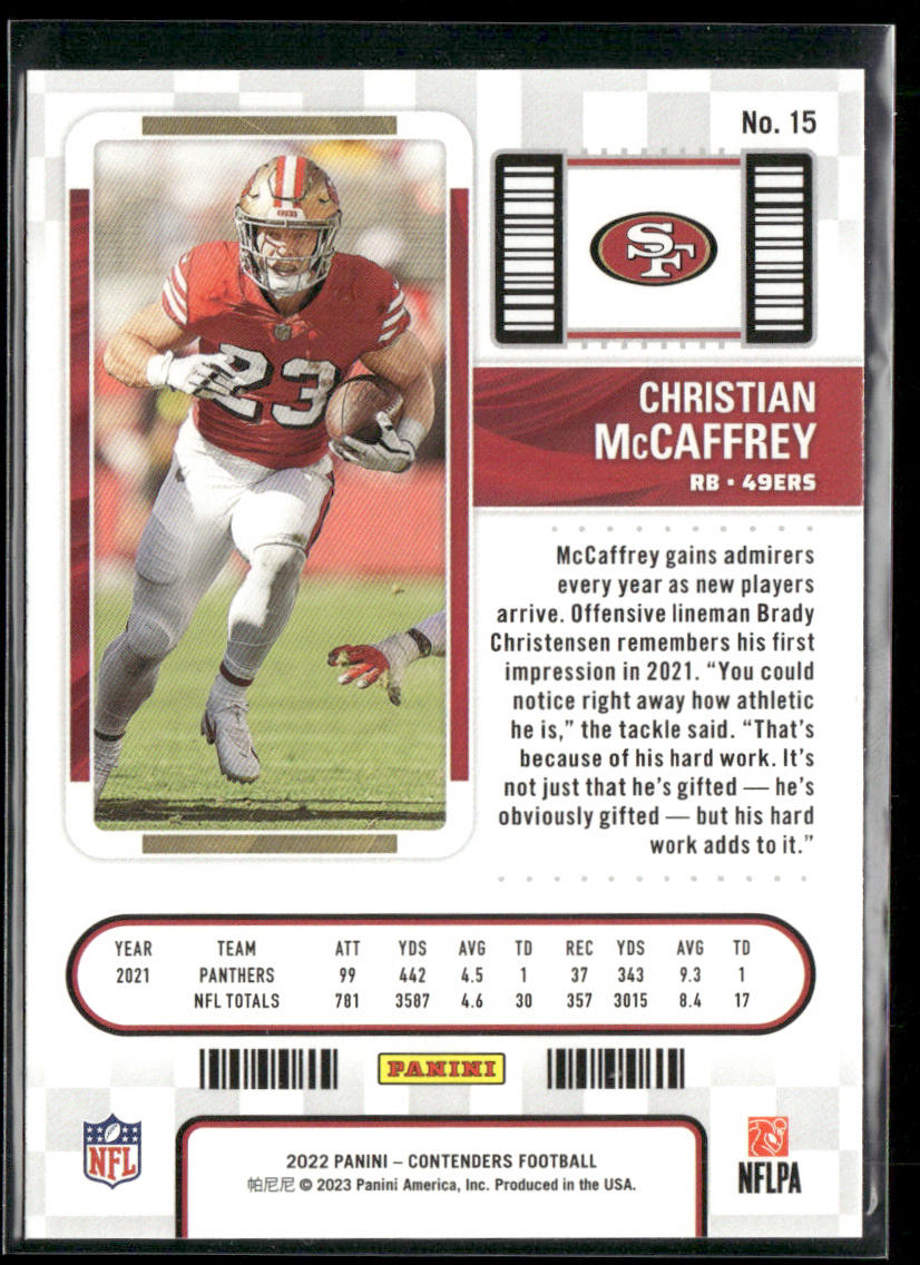 Christian McCaffrey 2022 Panini Contenders #15 San Francisco 49ers back