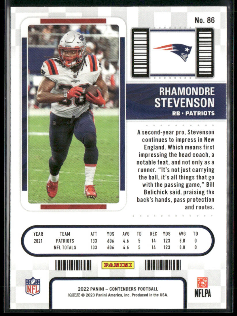 Rhamondre Stevenson 2022 Panini Contenders #86 New England Patriots back