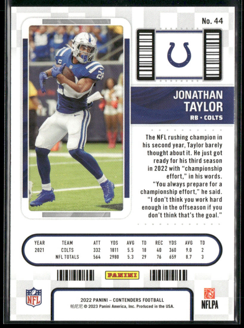 Jonathan Taylor 2022 Panini Contenders #44 Indianapolis Colts back