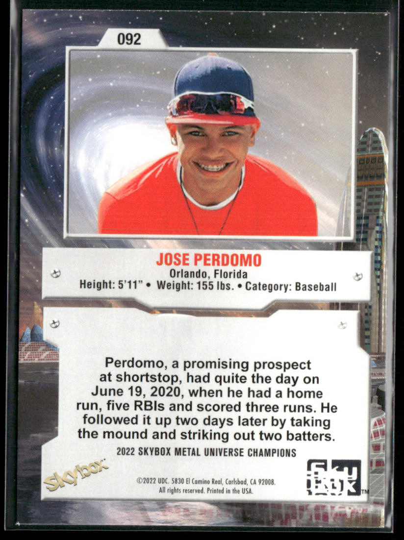 Jose Perdomo 2022 SkyBox Metal Universe Champions #092