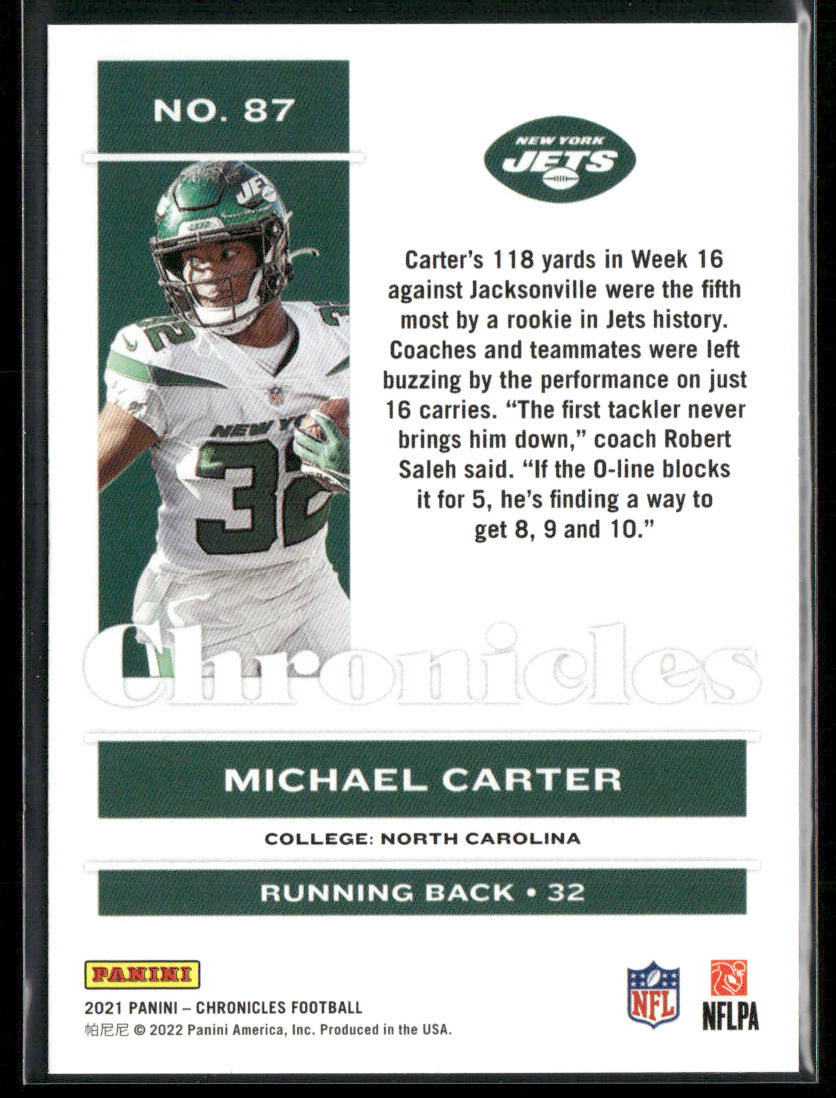 Michael Carter 2021 Panini Chronicles #87 RC New York Jets