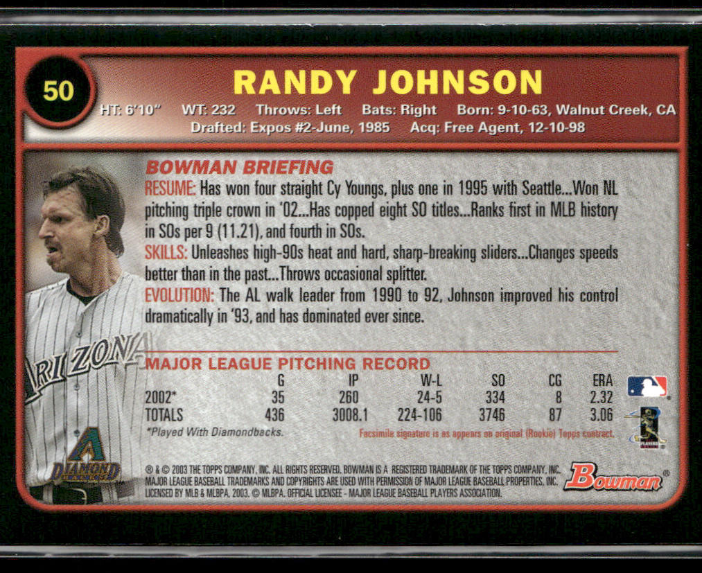 Randy Johnson 2003 Bowman #50 Arizona Diamondbacks