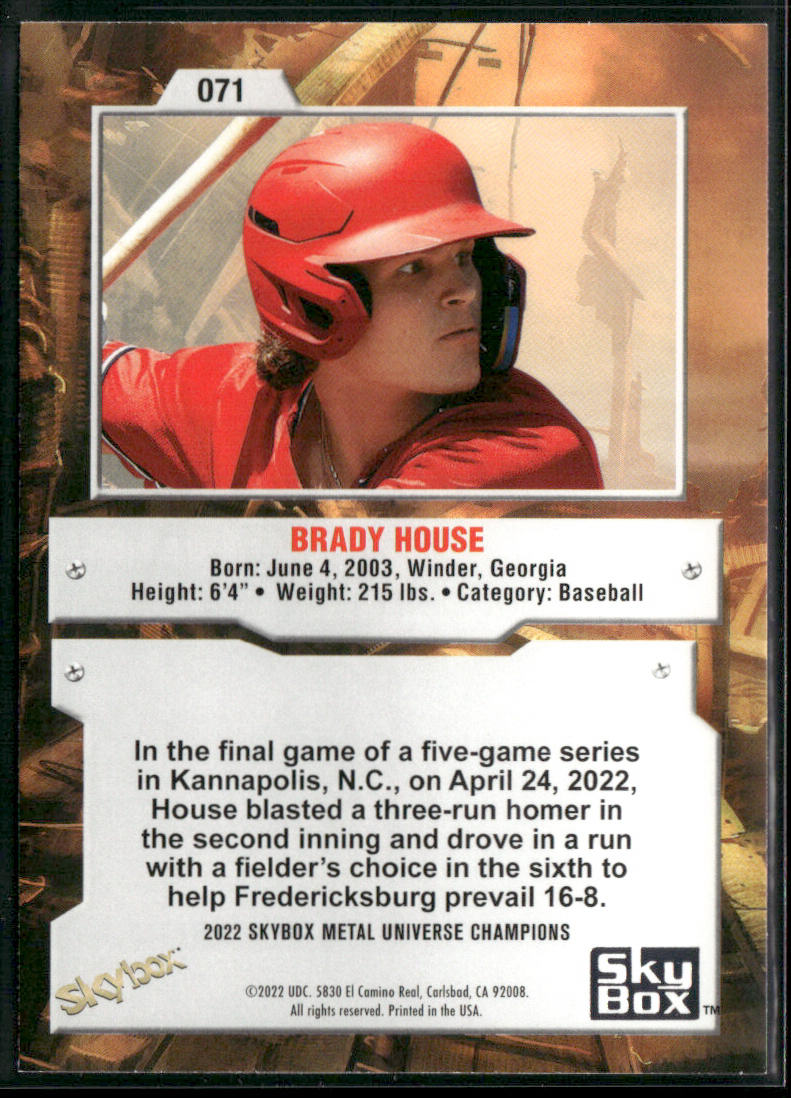 Brady House 2022 SkyBox Metal Universe Champions #071