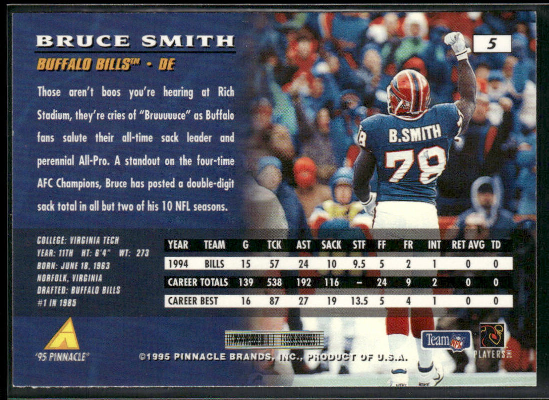 Bruce Smith 1995 Pinnacle #5 Buffalo Bills back