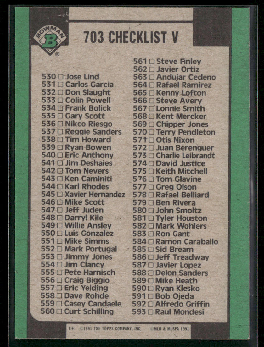 Checklist V: 472-593 1991 Bowman #703c
