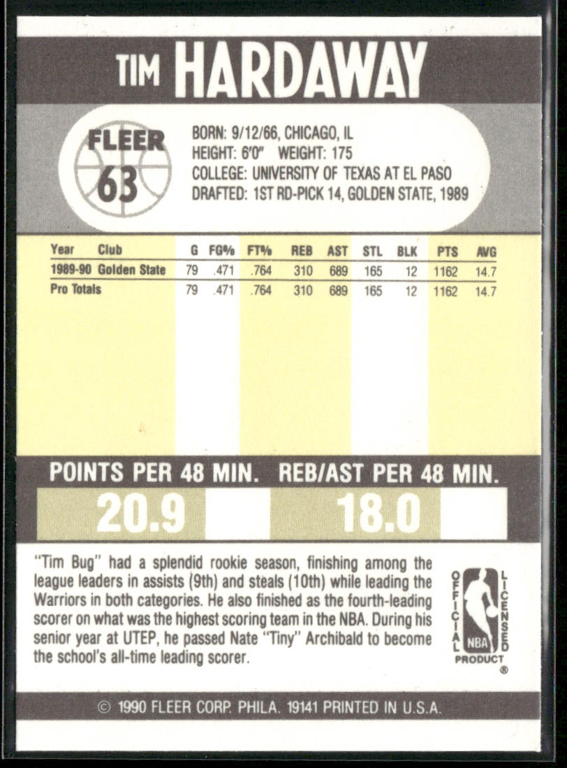 Tim Hardaway 1990-91 Fleer #63 RC Golden State Warriors