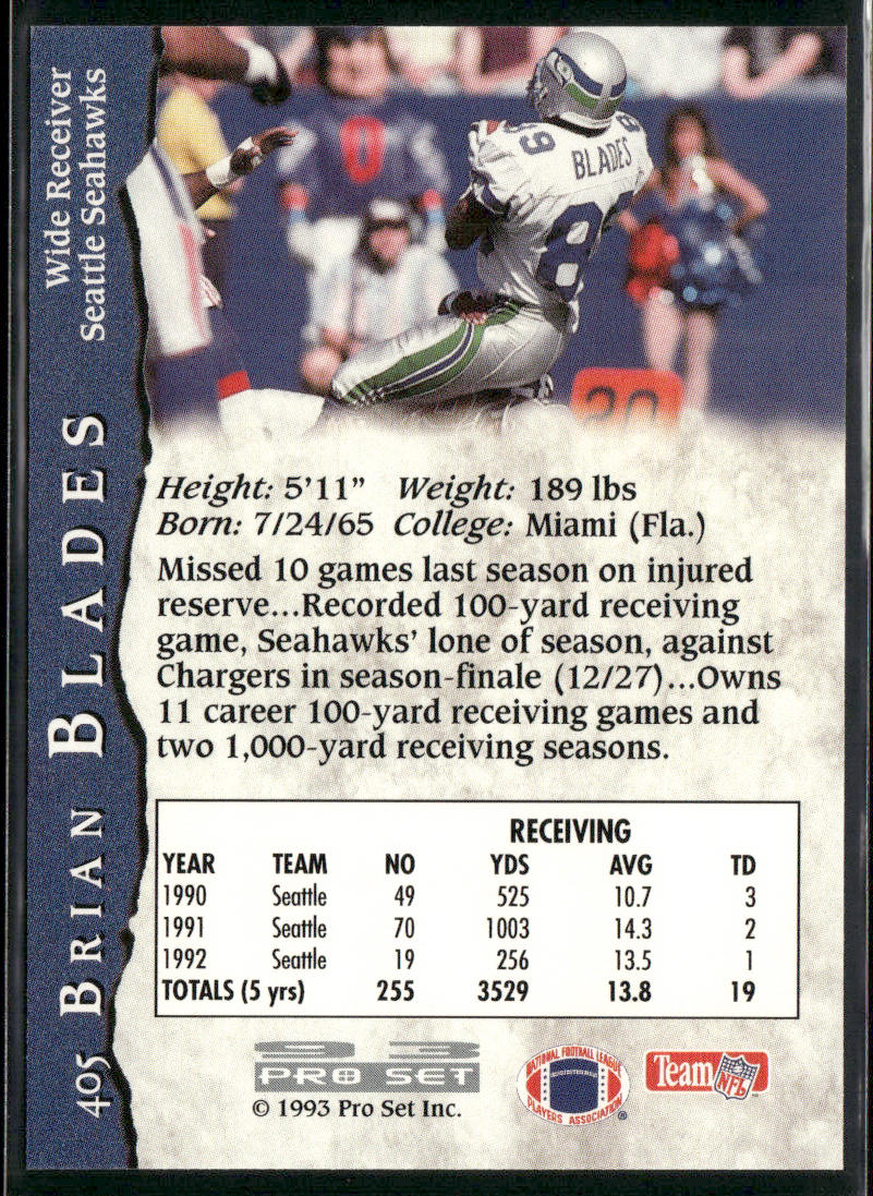 Brian Blades 1993 Pro Set #405 Seattle Seahawks