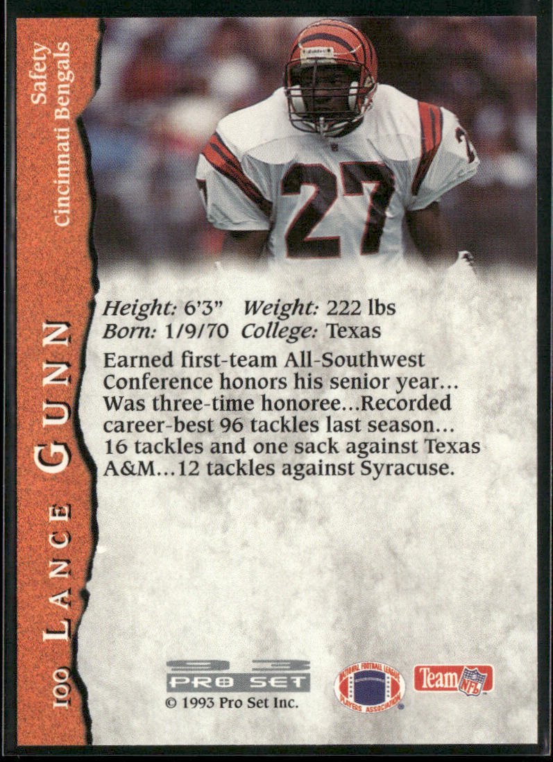 Lance Gunn 1993 Pro Set #100 RC Cincinnati Bengals