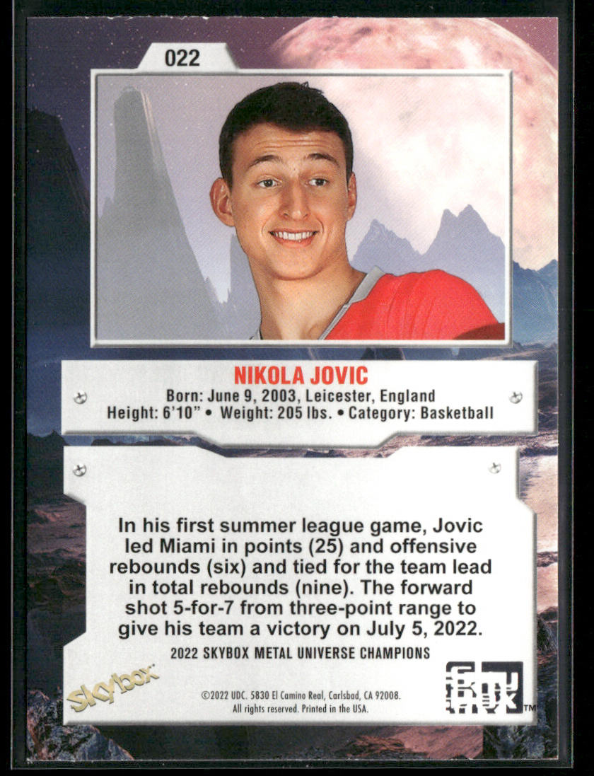 Nikola Jovic 2022 SkyBox Metal Universe Champions #022