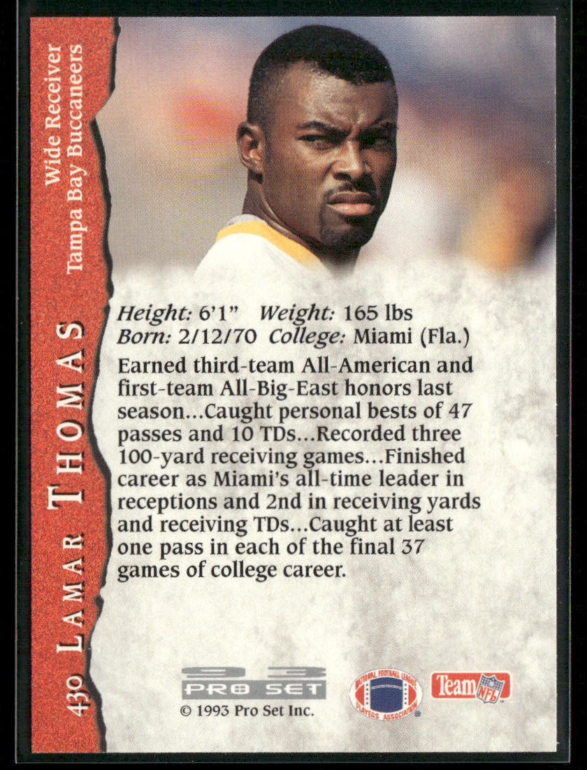 Lamar Thomas 1993 Pro Set #430 RC Tampa Bay Buccaneers back
