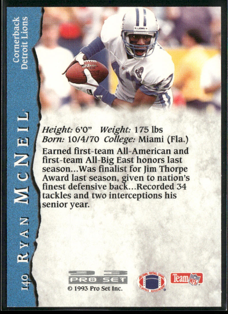 Ryan McNeil 1993 Pro Set #140 RC Detroit Lions back