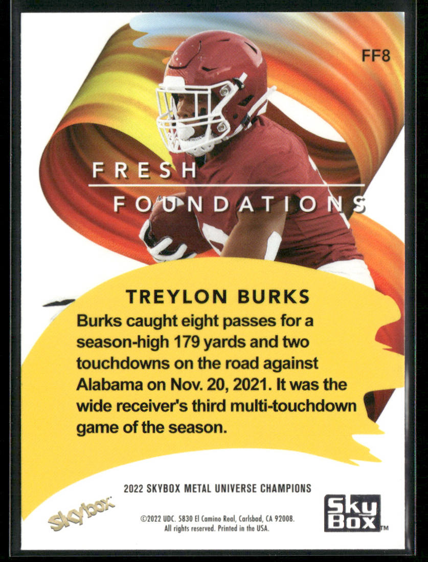 Treylon Burks 2022 SkyBox Metal Universe Champions Fresh Foundations #FF8 back