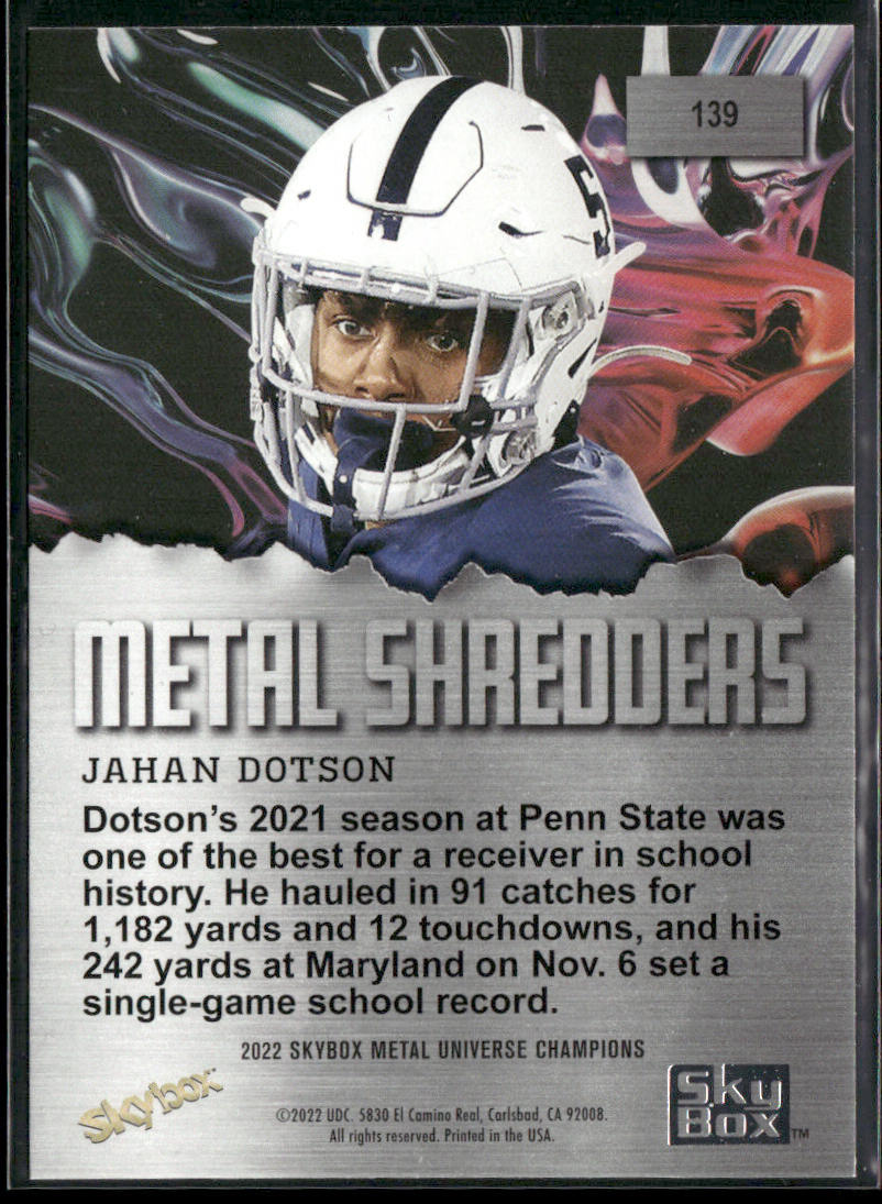 Jahan Dotson 2022 SkyBox Metal Universe Champions Spectrum #139 Nittany Lions