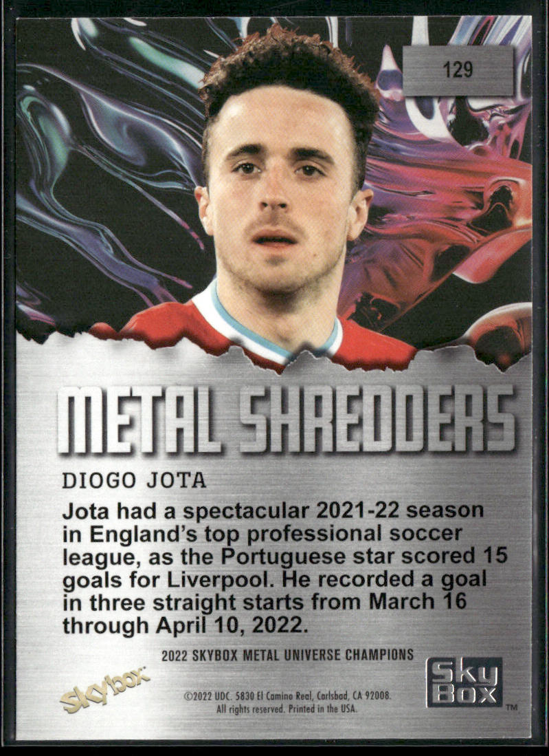 Diogo Jota 2022 SkyBox Metal Universe Champions Aqua #129
