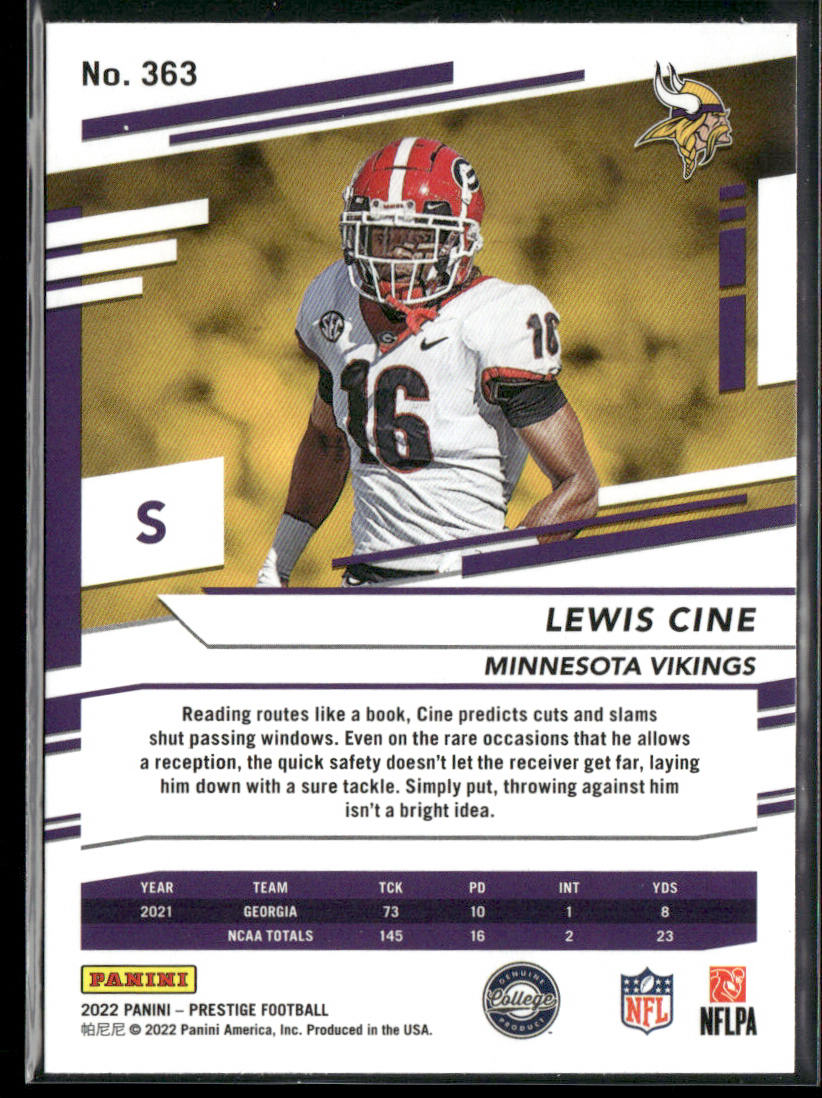 Lewis Cine 2022 Panini Prestige #363 RC Minnesota Vikings back