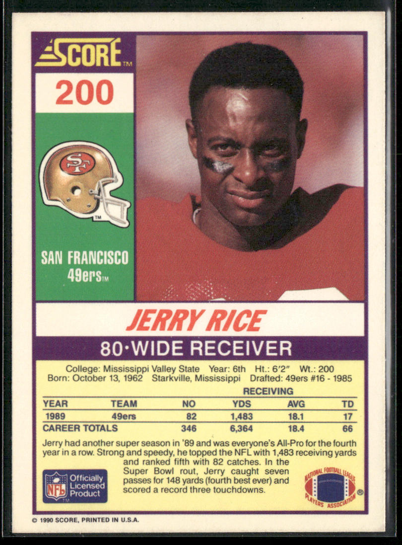 Jerry Rice 1990 Score #200 San Francisco 49ers back