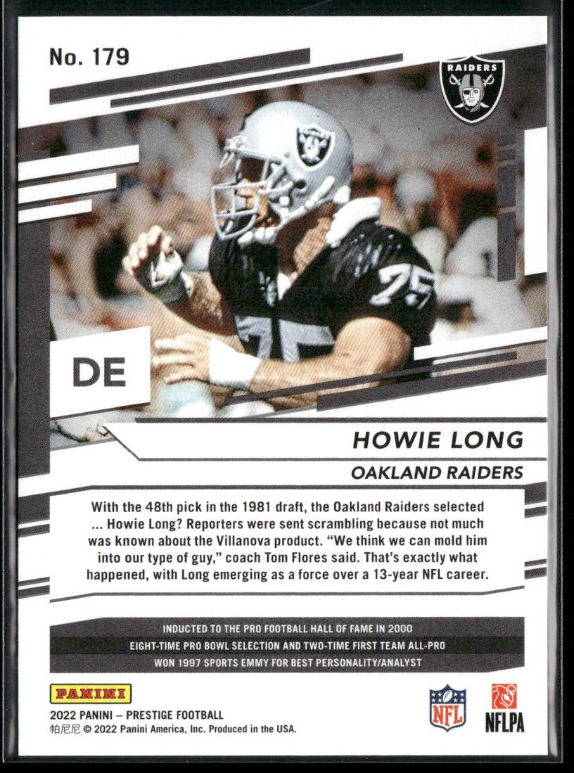 Howie Long 2022 Panini Prestige #179 Oakland Raiders back