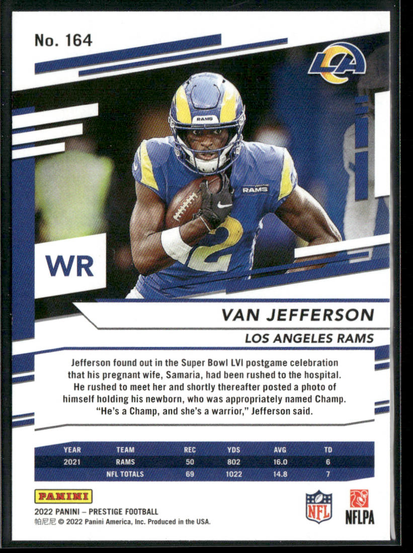 Van Jefferson 2022 Panini Prestige #164 Los Angeles Rams back