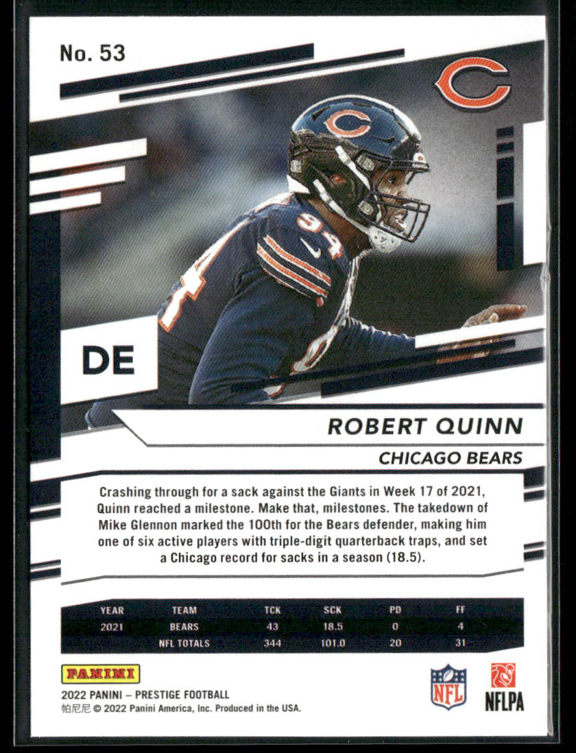 Robert Quinn 2022 Panini Prestige #53 Chicago Bears back