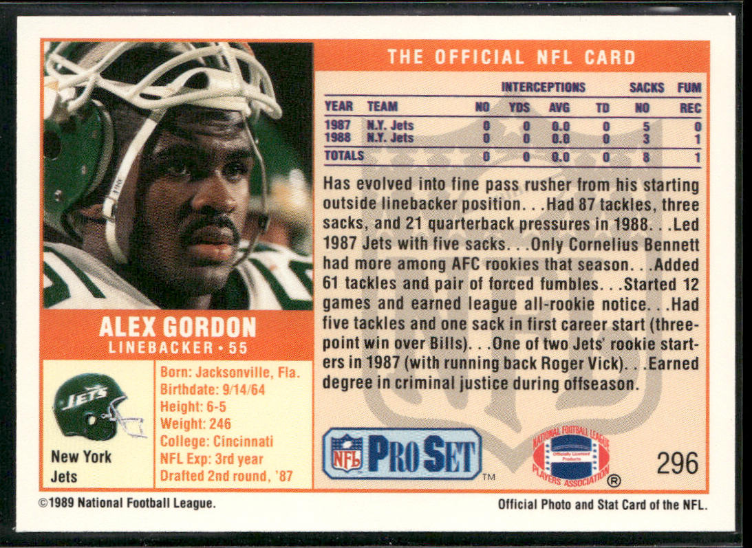 Alex Gordon 1989 Pro Set #296 New York Jets back