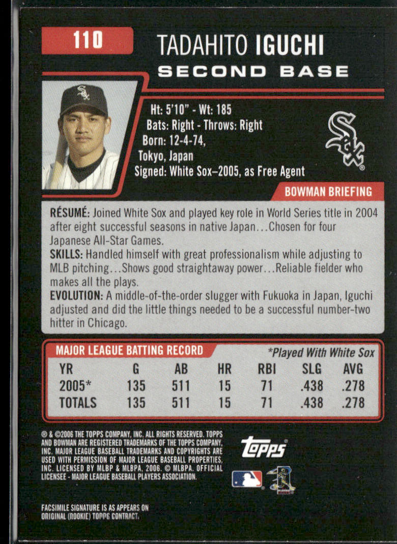 Tadahito Iguchi 2006 Bowman #110 Chicago White Sox