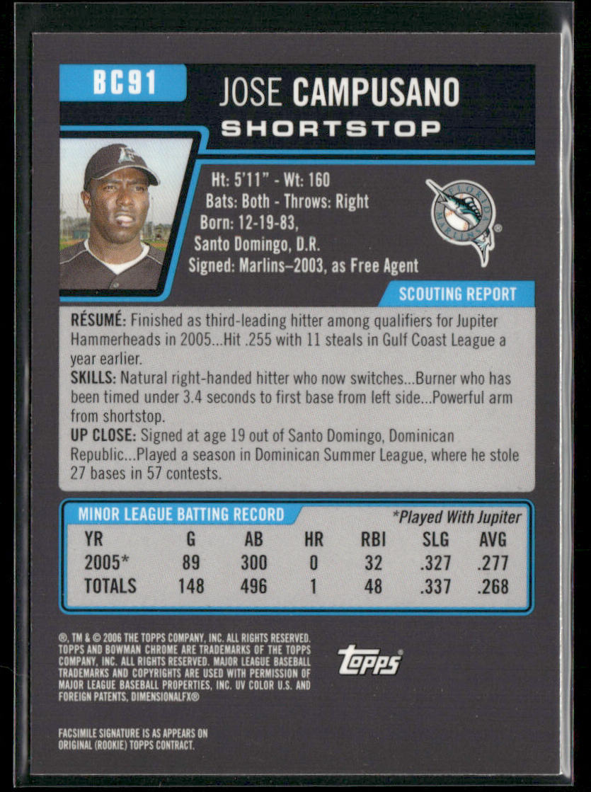 Jose Campusano 2006 Bowman Chrome Prospects #BC91 Florida Marlins