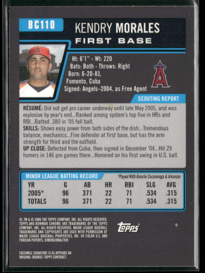 Kendry Morales 2006 Bowman Prospects #B110 Los Angeles Angels