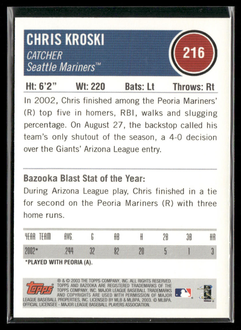 Chris Kroski 2003 Bazooka Silver #216 RC Seattle Mariners