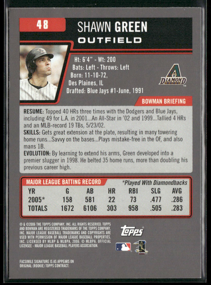 Shawn Green 2006 Bowman Gold #48 Arizona Diamondbacks