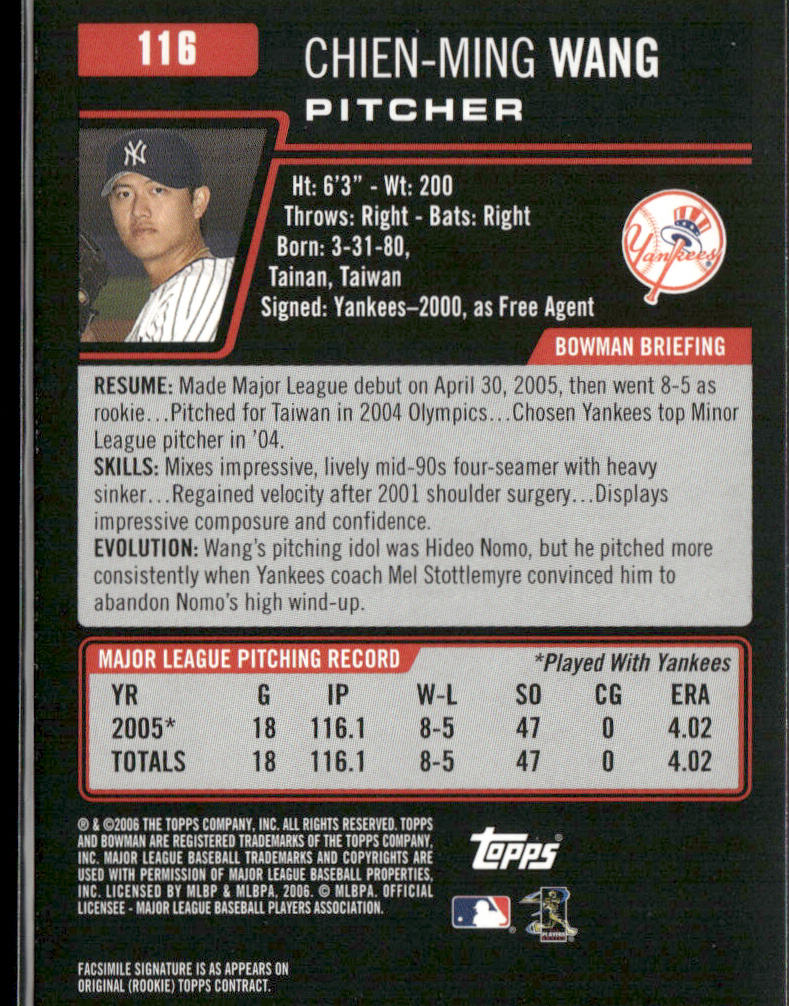 Chien-Ming Wang 2006 Bowman #116 New York Yankees