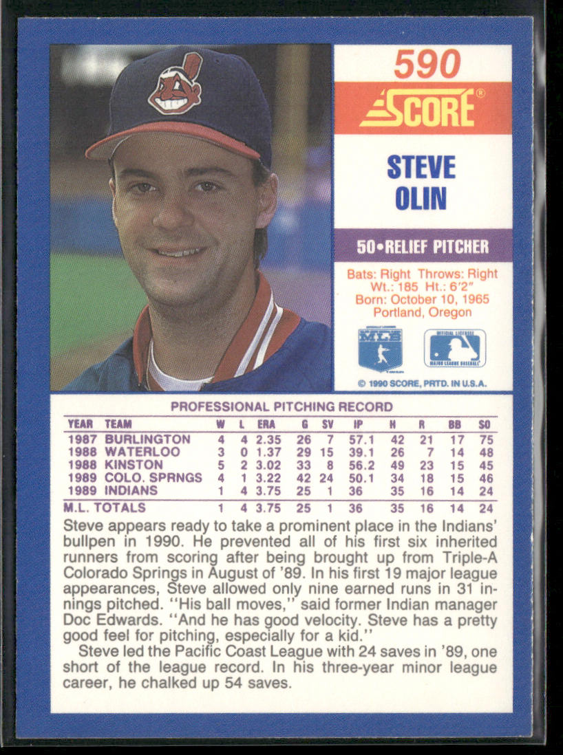 Steve Olin 1990 Score #590 RC Cleveland Indians