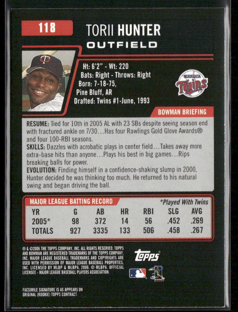 Torii Hunter 2006 Bowman #118 Minnesota Twins