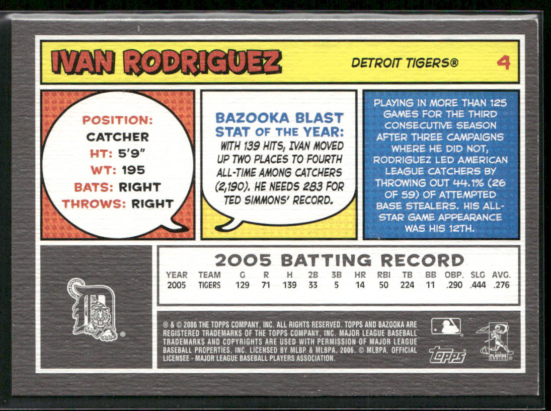 Ivan Rodriguez 2006 Bazooka #4 Detroit Tigers