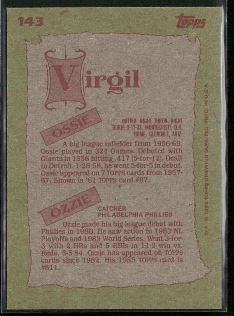 Ossie Virgil / Ozzie Virgil F&S 1985 Topps #143